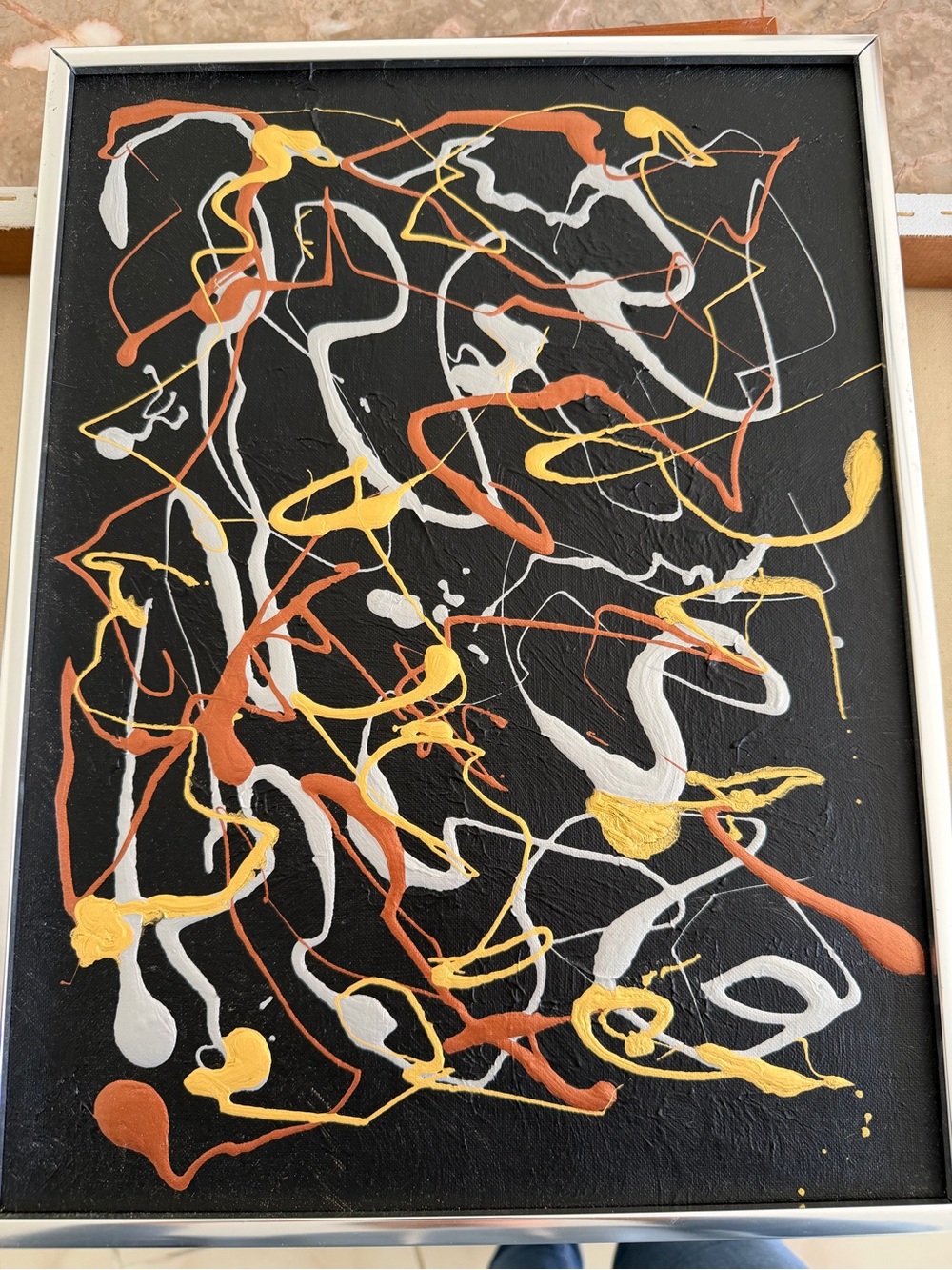 Abstract Splash Canvas Wall Art in Black, Yellow & Orange - Picture 4 of 5